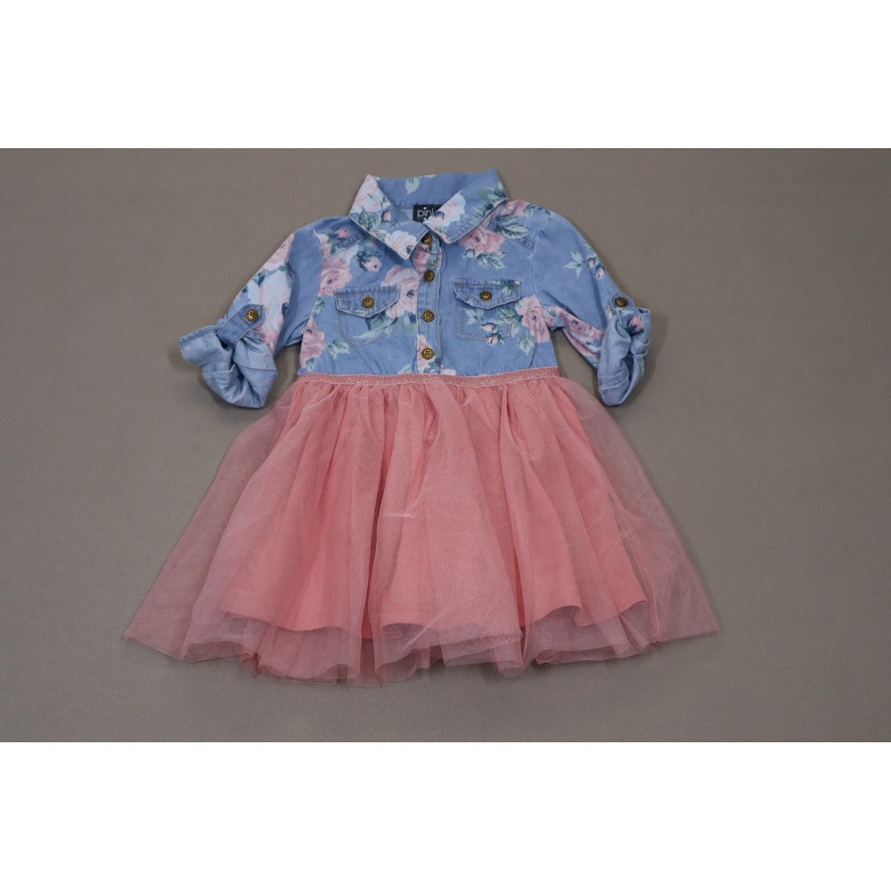 Pink & Violet‎ Toddler Girls Floral Printed-Denim Mesh-Skirt Dress Size 2